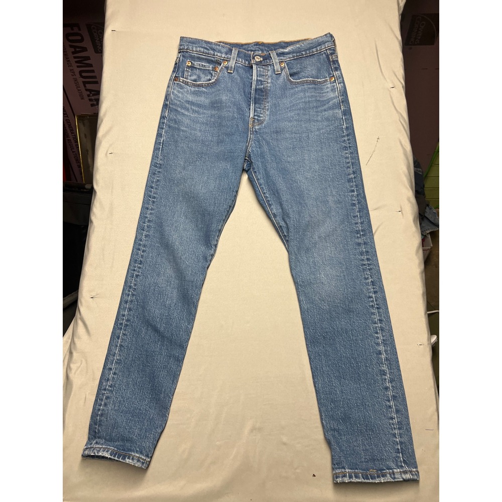 Levis 501 S Skinny Jeans Medium Wash Blue Button Fly High Rise Denim Womens 29